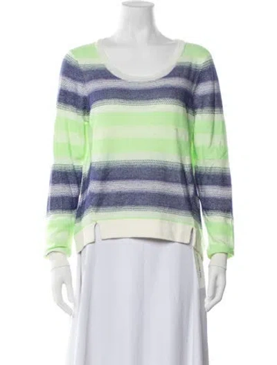 Pre-owned Milly Striped Crew Neck Sweater In Green