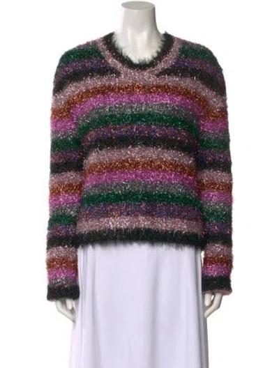 Pre-owned Milly Striped Crew Neck Sweater In Pink