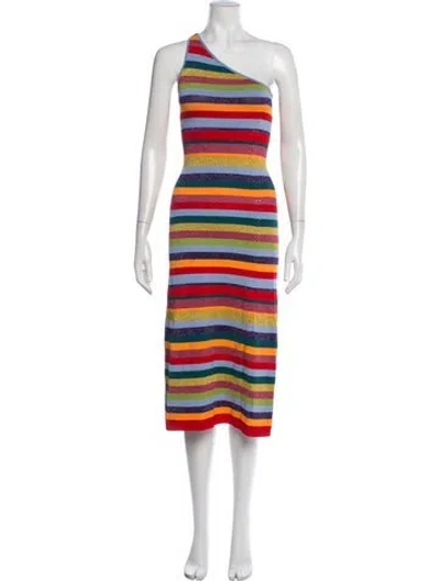 Pre-owned Milly Striped Knee-length Dress In Metallic/red