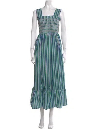 Pre-owned Milly Striped Long Dress In Green