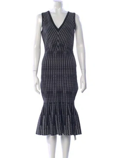 Pre-owned Milly Striped Midi Length Dress In Black