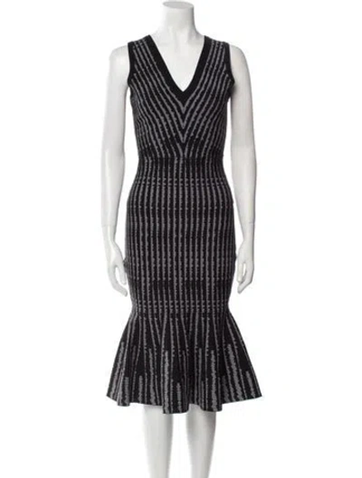 Pre-owned Milly Striped Midi Length Dress In Black