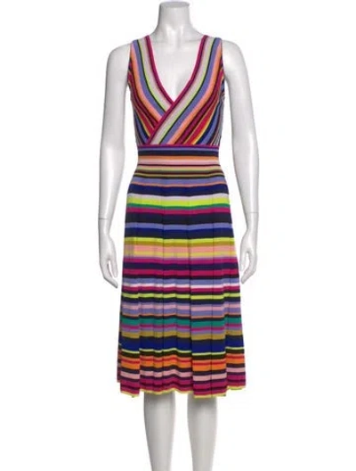 Pre-owned Milly Striped Midi Length Dress In Blue