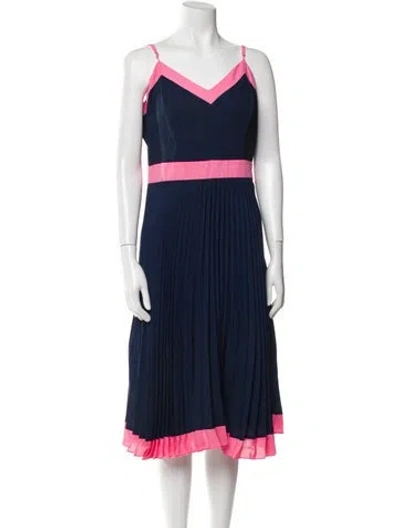 Pre-owned Milly Striped Midi Length Dress In Blue