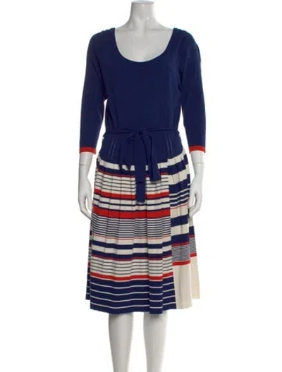 Pre-owned Milly Striped Midi Length Dress In Blue