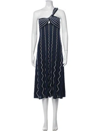 Pre-owned Milly Striped Midi Length Dress In Blue