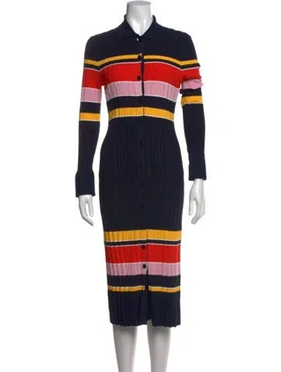 Pre-owned Milly Striped Midi Length Dress In Blue