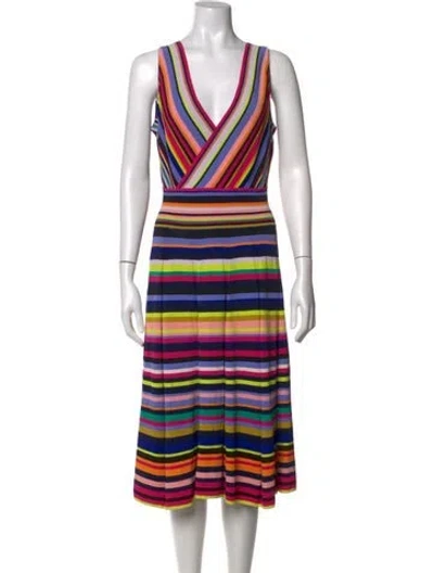 Pre-owned Milly Striped Midi Length Dress In Blue