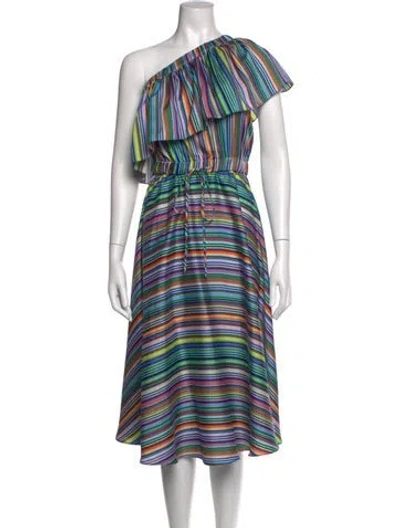 Pre-owned Milly Striped Midi Length Dress In Blue