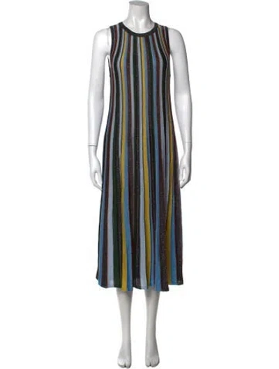 Pre-owned Milly Striped Midi Length Dress In Blue