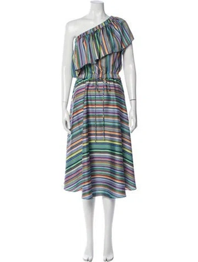 Pre-owned Milly Striped Midi Length Dress In Neutral