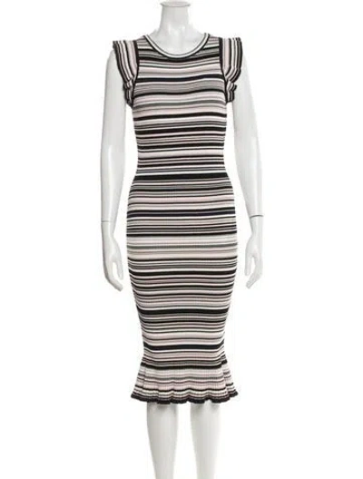 Pre-owned Milly Striped Midi Length Dress W/ Tags In White