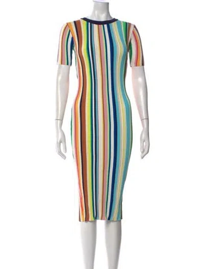 Pre-owned Milly Striped Midi Length Dress In White