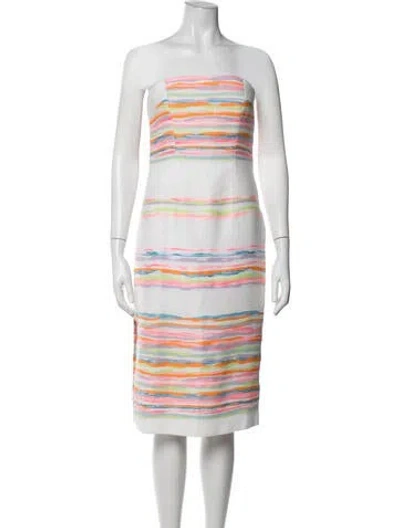 Pre-owned Milly Striped Midi Length Dress In White