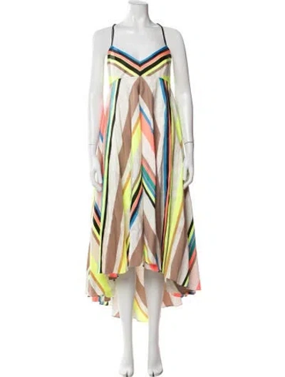 Pre-owned Milly Striped Midi Length Dress In Yellow