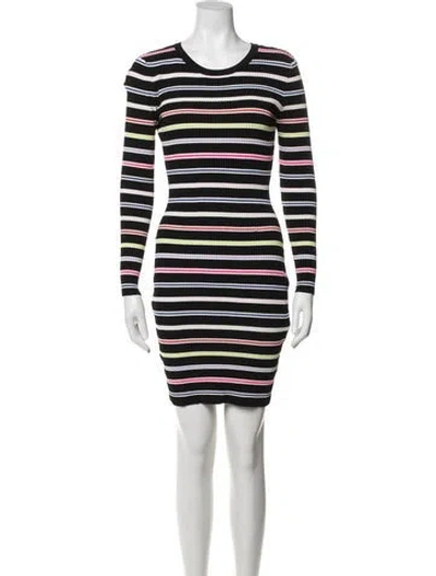 Pre-owned Milly Striped Mini Dress In Black