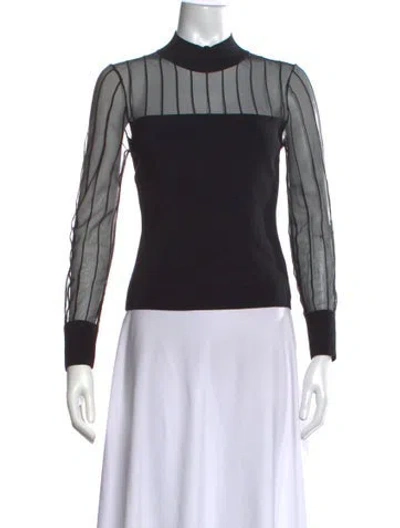 Pre-owned Milly Striped Mock Neck Sweater In Black