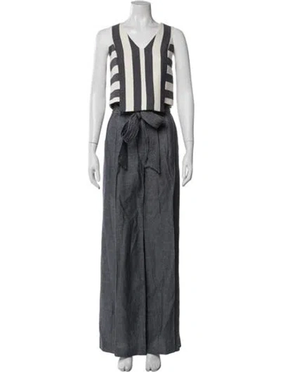 Pre-owned Milly Striped Pleated Accents Pant Set In Grey