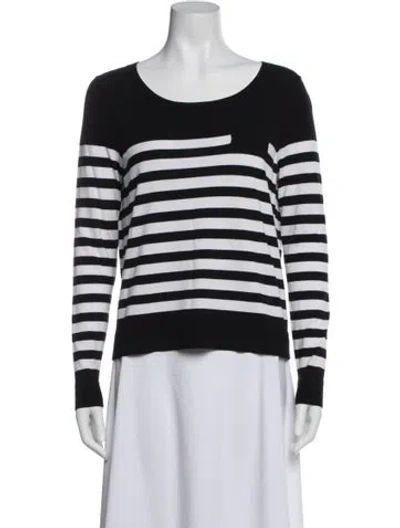Pre-owned Milly Striped Scoop Neck Sweater In Black
