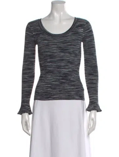 Pre-owned Milly Striped Scoop Neck Sweater In Gray