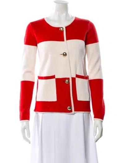 Pre-owned Milly Striped Scoop Neck Sweater In Red