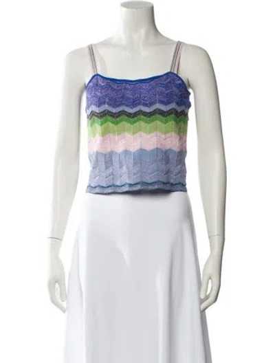 Pre-owned Milly Striped Square Neckline Crop Top In White