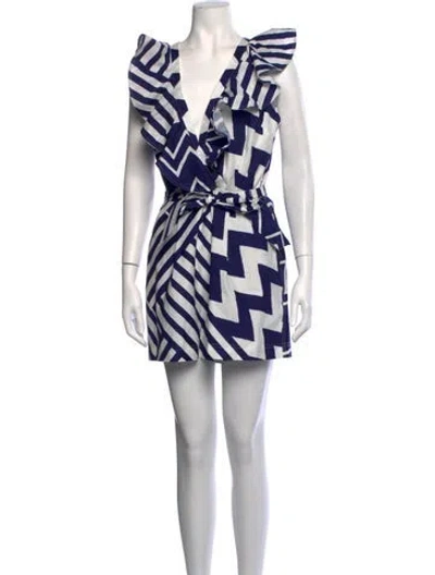 Pre-owned Milly Striped V-neck Jumpsuit In Blue