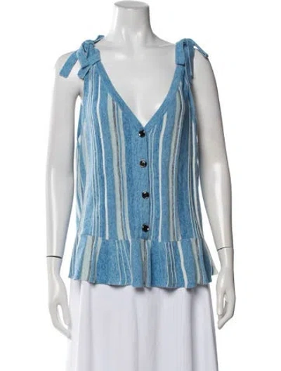 Pre-owned Milly Striped V-neck Sweater In Blue