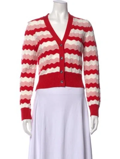 Pre-owned Milly Striped V-neck Sweater In Red