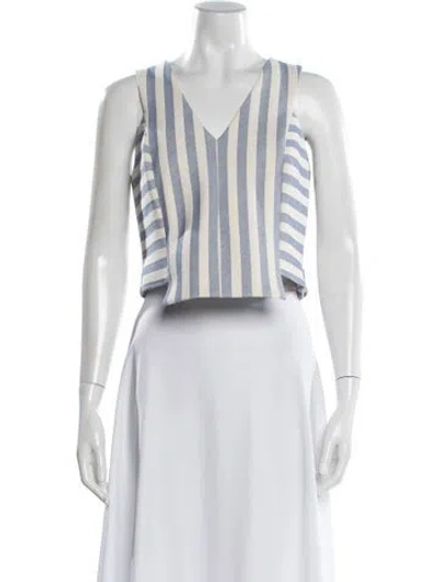 Pre-owned Milly Striped V-neck Sweater In White