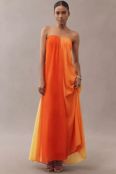 Milly Sunset Stripe Strapless Draped Maxi Dress