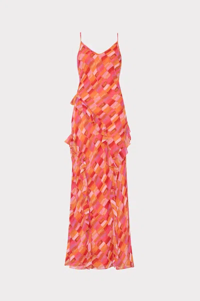 Milly Sunset Tile Ruffle Maxi Dress