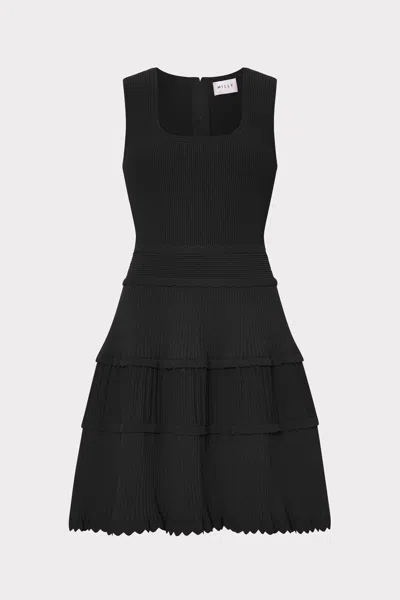 Milly Suri Scallop Mini Dress In Black