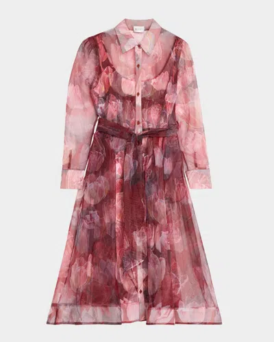 Milly Suzie Floral Semi-sheer Midi Shirtdress In Multi