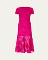 Milly Tahlia Cady Lace Short Sleeve Midi Dress In Fuchsia