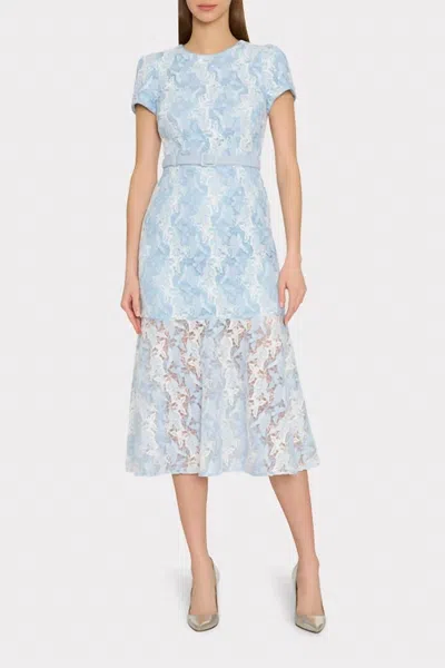 Milly Tahlia Butterfly Lace Midi Dress In White Blue