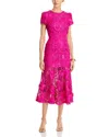 Shop Milly Tahlia Cady Lace Short Sleeve Midi Dress In Fuchsia