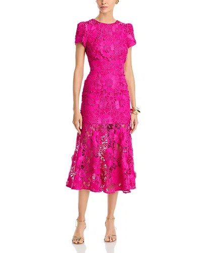 Milly Tahlia Cady Lace Short Sleeve Midi Dress In Fuchsia
