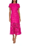 Milly Tahlia Cady Lace Short Sleeve Midi Dress In Fuchsia
