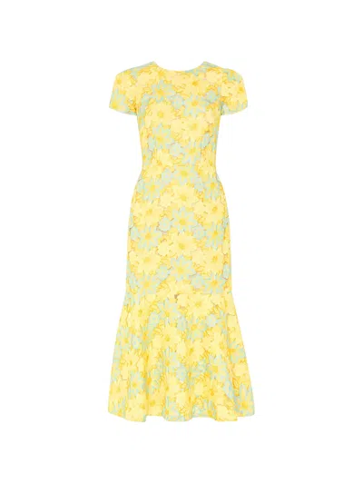 Milly Tahlia Lace Midi Dress In Yellow