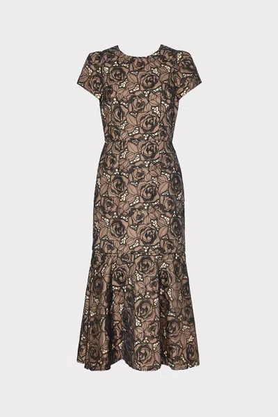 Milly Tahlia Rose Mesh Embroidered Midi Dress In Black