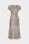 Milly Tahlia Rose Sequins Midi Dress In Silver