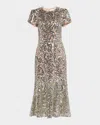 Milly Tahlia Rose Sequins Midi Dress In Silver