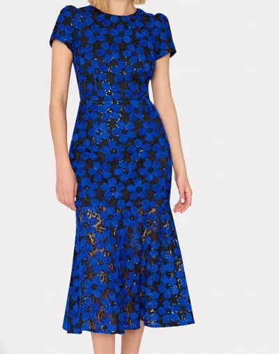 MILLY TAHLIA TULLE EMBELLISHED DRESS IN COBALT/BLACK
