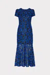 Milly Tahlia Tulle Embroidery Midi Dress In Cobalt/black