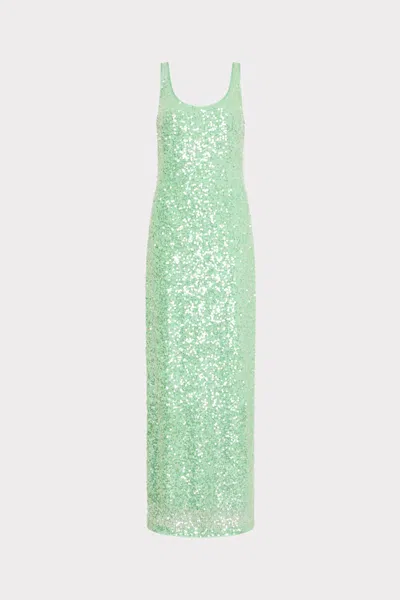 Milly Tatum Stretch Sequins Maxi Dress In Green