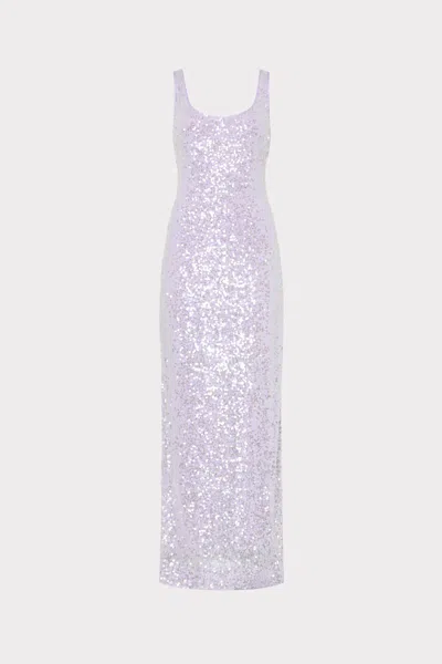 Milly Tatum Stretch Shimmer Sequins Scoop Neck Maxi Dress In White