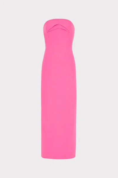 Milly Taylor Triangle Pleat Cady Midi Dress In Pink