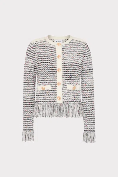 Milly Textured Fringe Cardigan Jacket In Sand