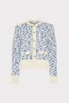 Milly Textured Fringe Trim Cardigan In Blue